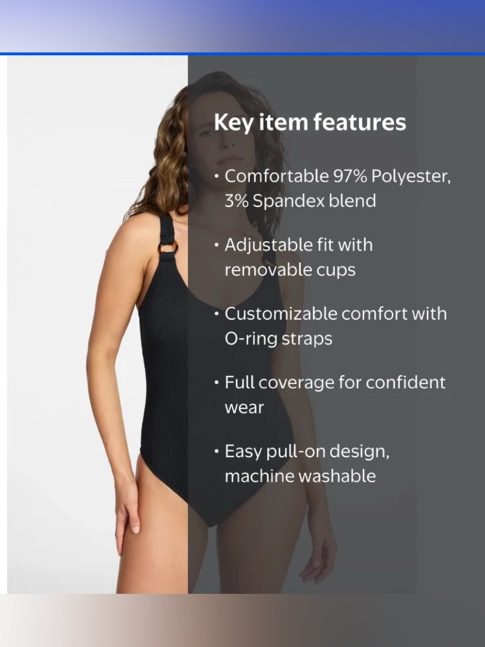 Time and Tru Women's Crinkle Plunge Ribbed One-Piece Swimsuit, XL 16-18 Black - Picture 2 of 13